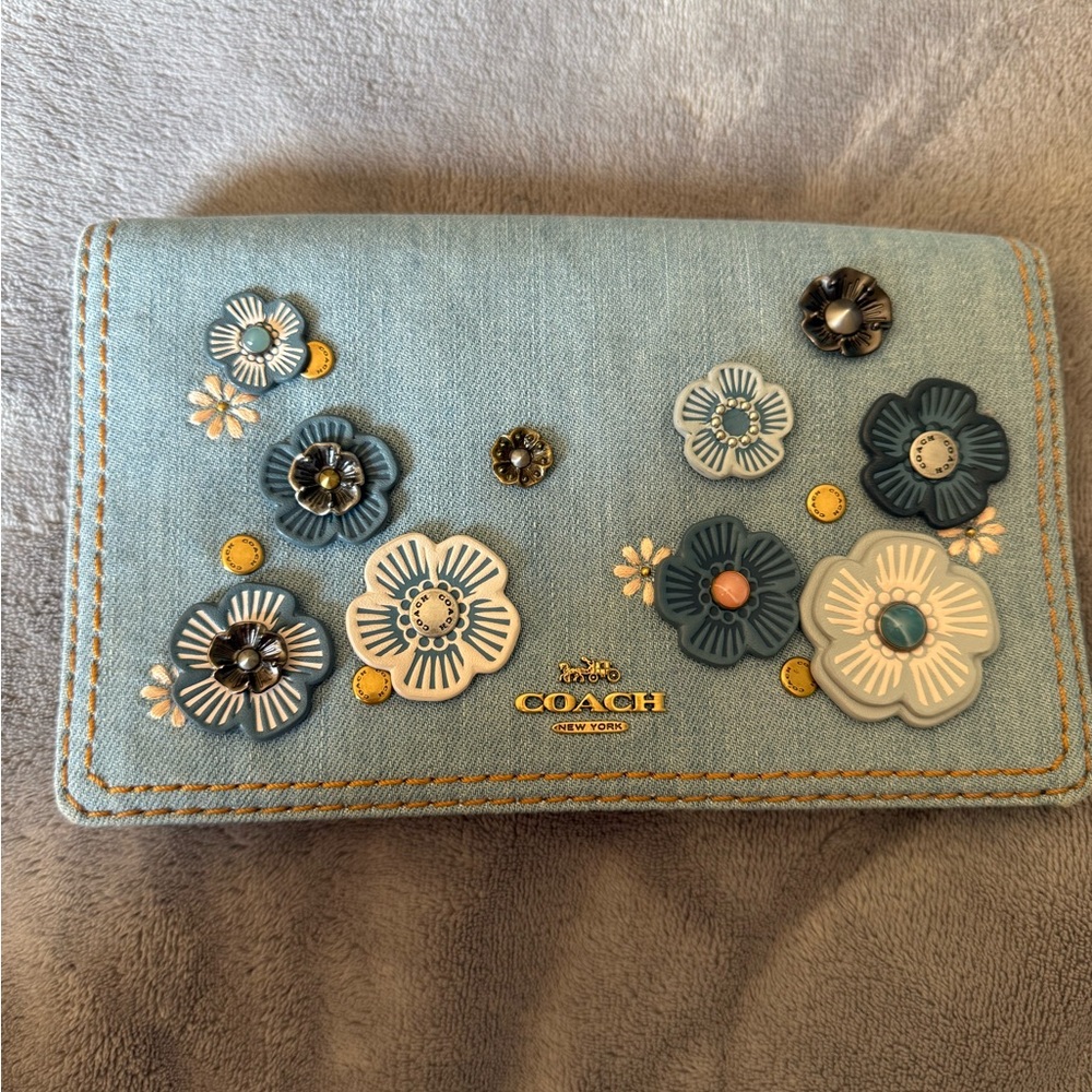 Coach denim Blue Floral Embellished Bag